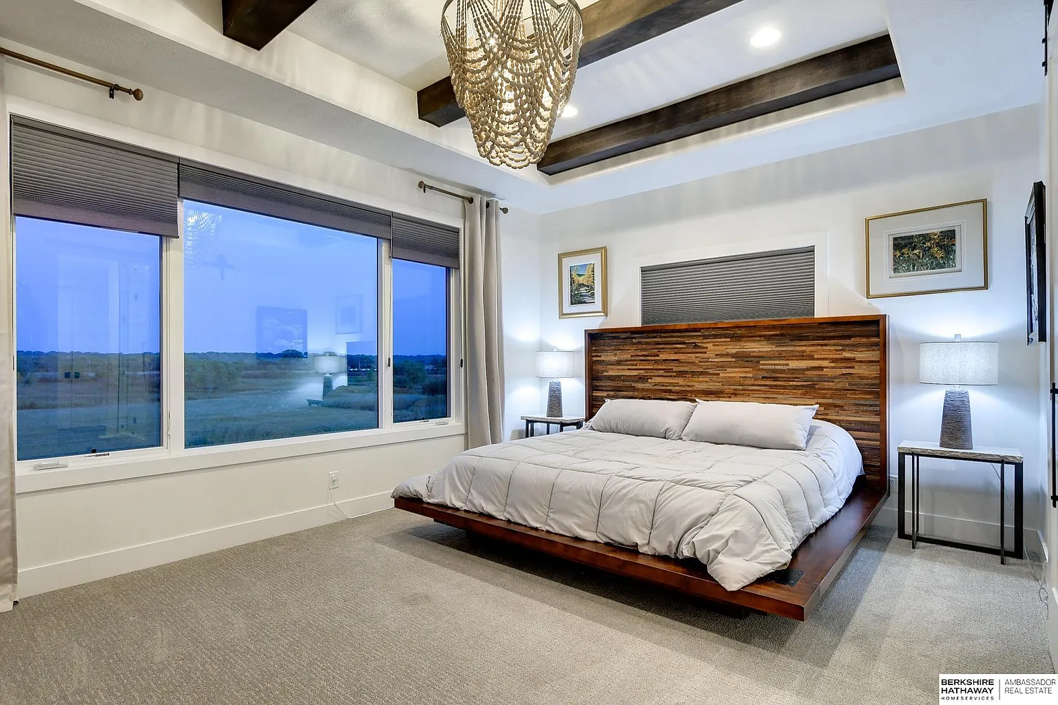 Primary suite with wood beams